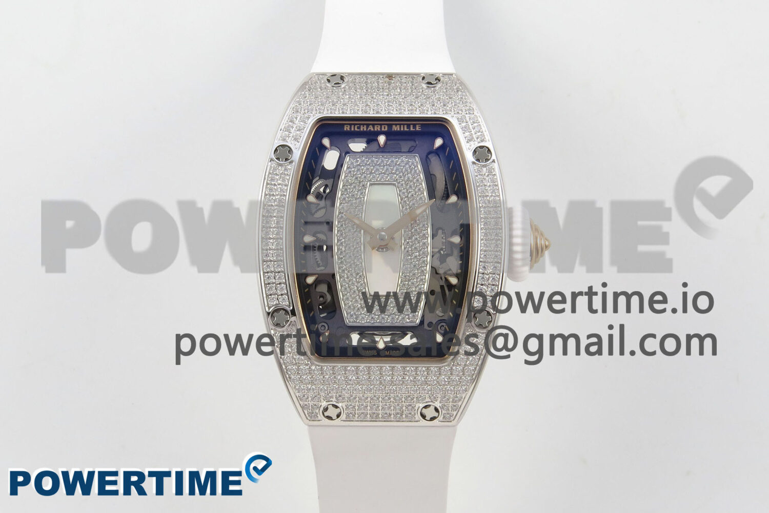 RM07 Ladies Full Diamonds SS ZF 1:1 Best Edition White MOP Dial on White Rubber Strap CRMA2 Clone - Image 1