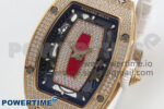 RM07 Ladies Full Diamonds RG ZF 1:1 Best Edition Red Dial on White Rubber Strap CRMA2 Clone - Image 2