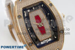 RM07 Ladies Full Diamonds RG ZF 1:1 Best Edition Red Dial on White Rubber Strap CRMA2 Clone - Image 3