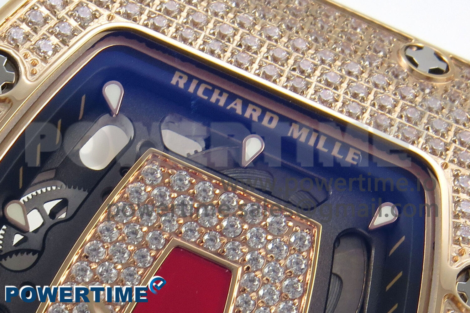RM07 Ladies Full Diamonds RG ZF 1:1 Best Edition Red Dial on White Rubber Strap CRMA2 Clone - Image 4