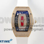 RM07 Ladies Full Diamonds RG ZF 1:1 Best Edition Red Dial on White Rubber Strap CRMA2 Clone