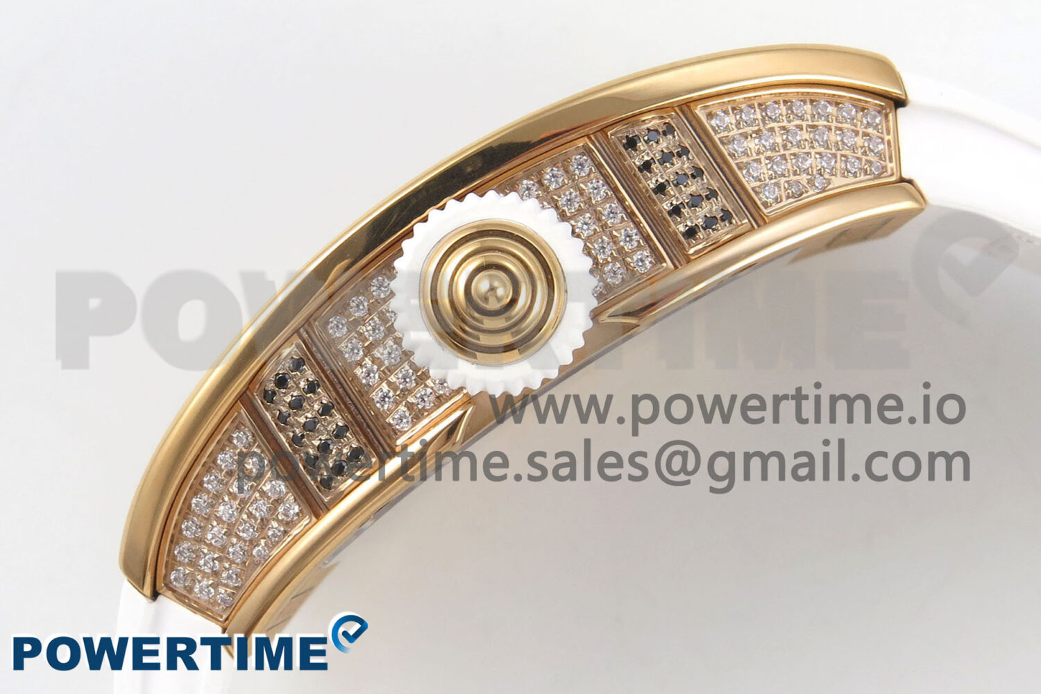 RM07 Ladies Full Diamonds RG ZF 1:1 Best Edition Red Dial on White Rubber Strap CRMA2 Clone - Image 6