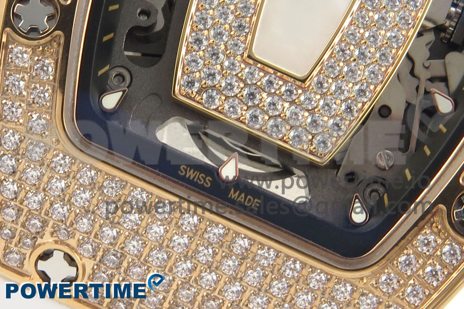 RM07 Ladies Full Diamonds RG ZF 1:1 Best Edition White MOP Dial on White Rubber Strap CRMA2 Clone - Image 5