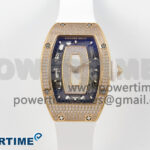 RM07 Ladies Full Diamonds RG ZF 1:1 Best Edition White MOP Dial on White Rubber Strap CRMA2 Clone