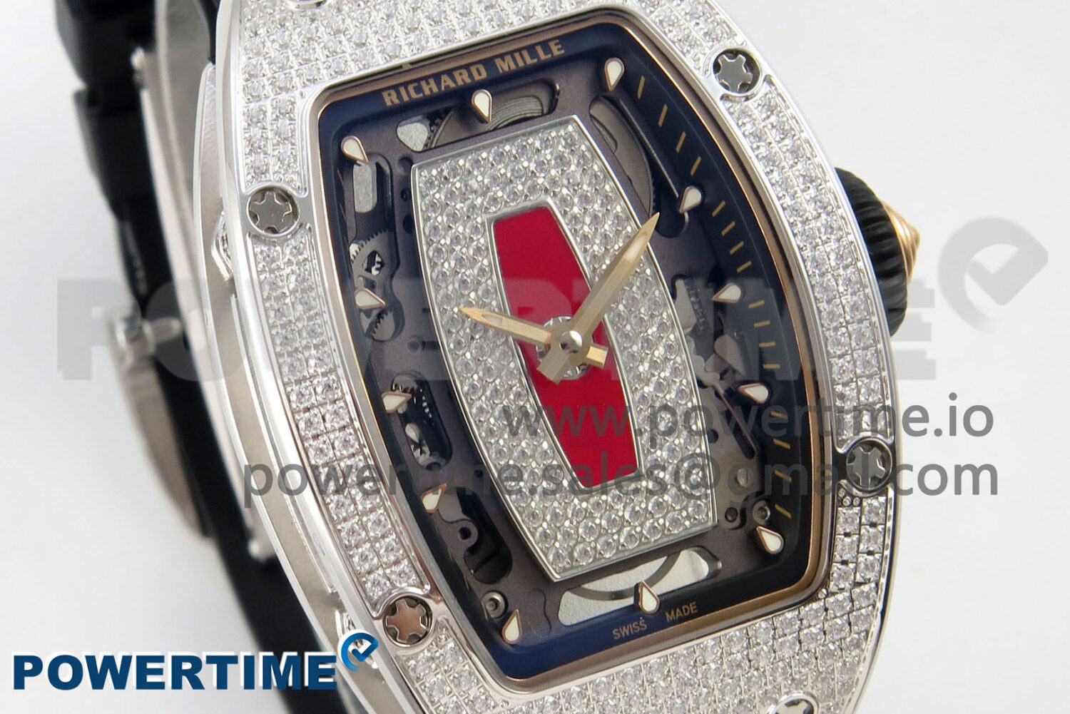 RM07 Ladies Full Diamonds SS ZF 1:1 Best Edition Red Dial on Black Rubber Strap CRMA2 Clone - Image 3