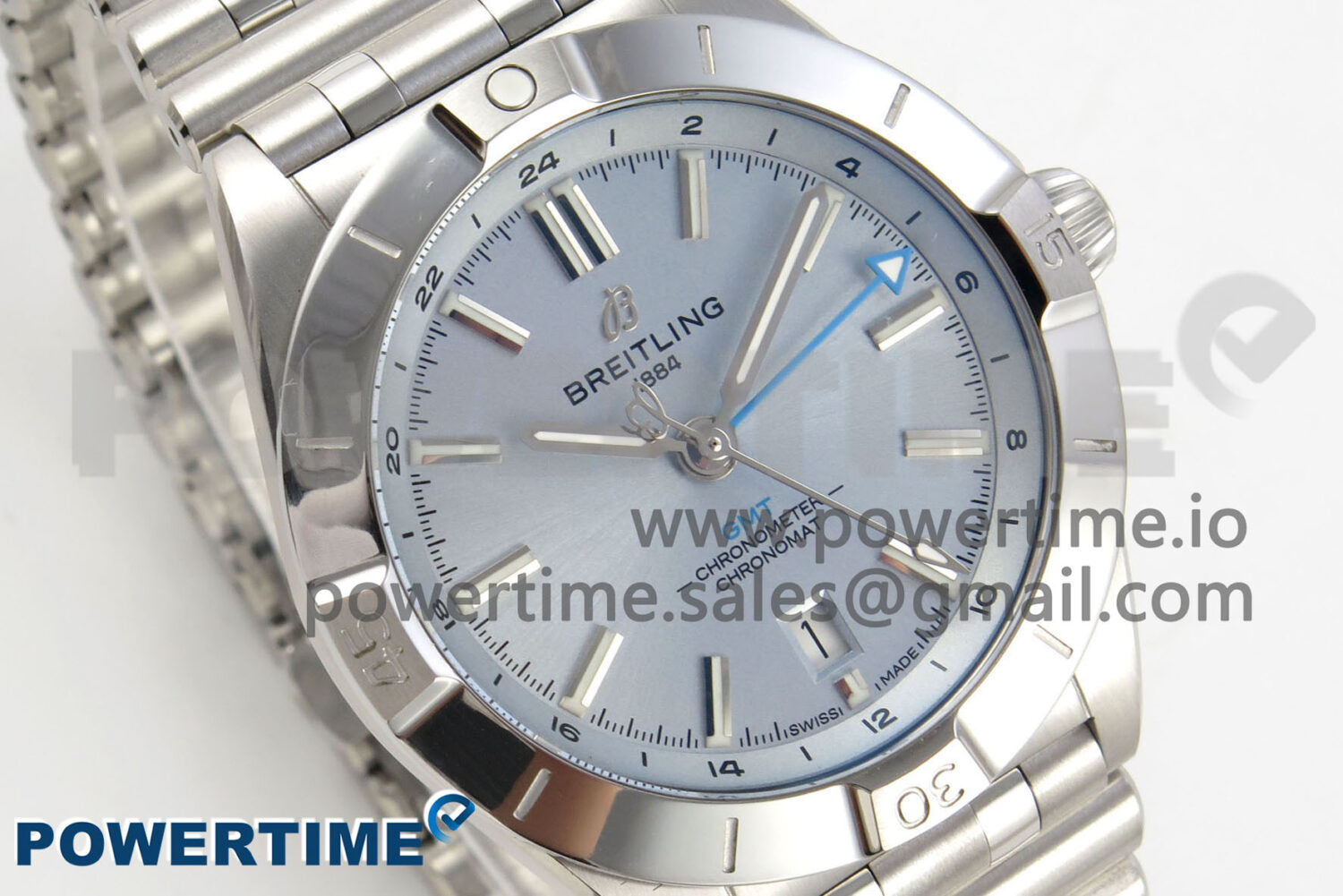 Breitling BLSF Chronomat Automatic 1:1 Best Edition GMT 40mm Ice Blue Dial On SS Bracelet A2836 - Image 2