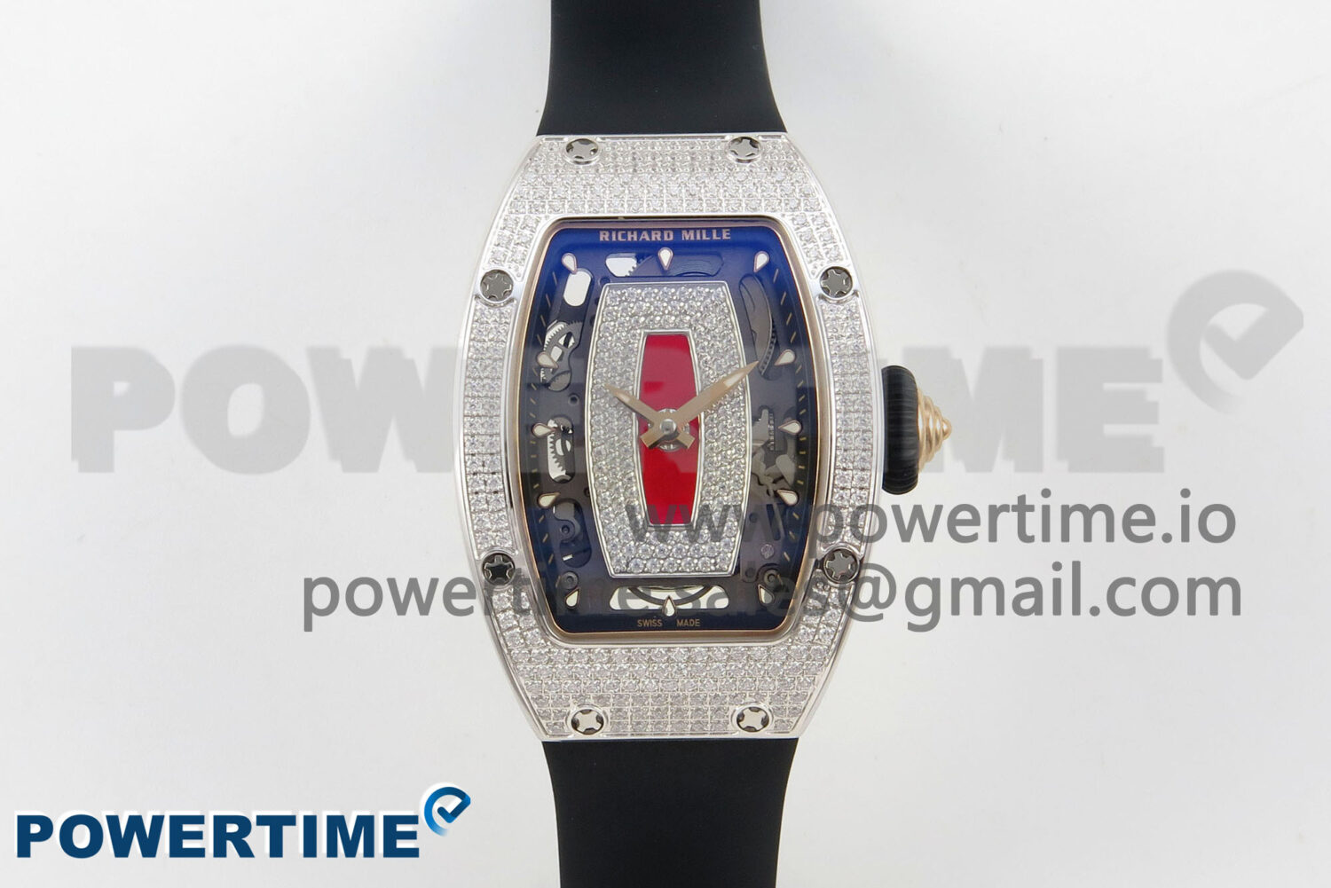 RM07 Ladies Full Diamonds SS ZF 1:1 Best Edition Red Dial on Black Rubber Strap CRMA2 Clone - Image 1