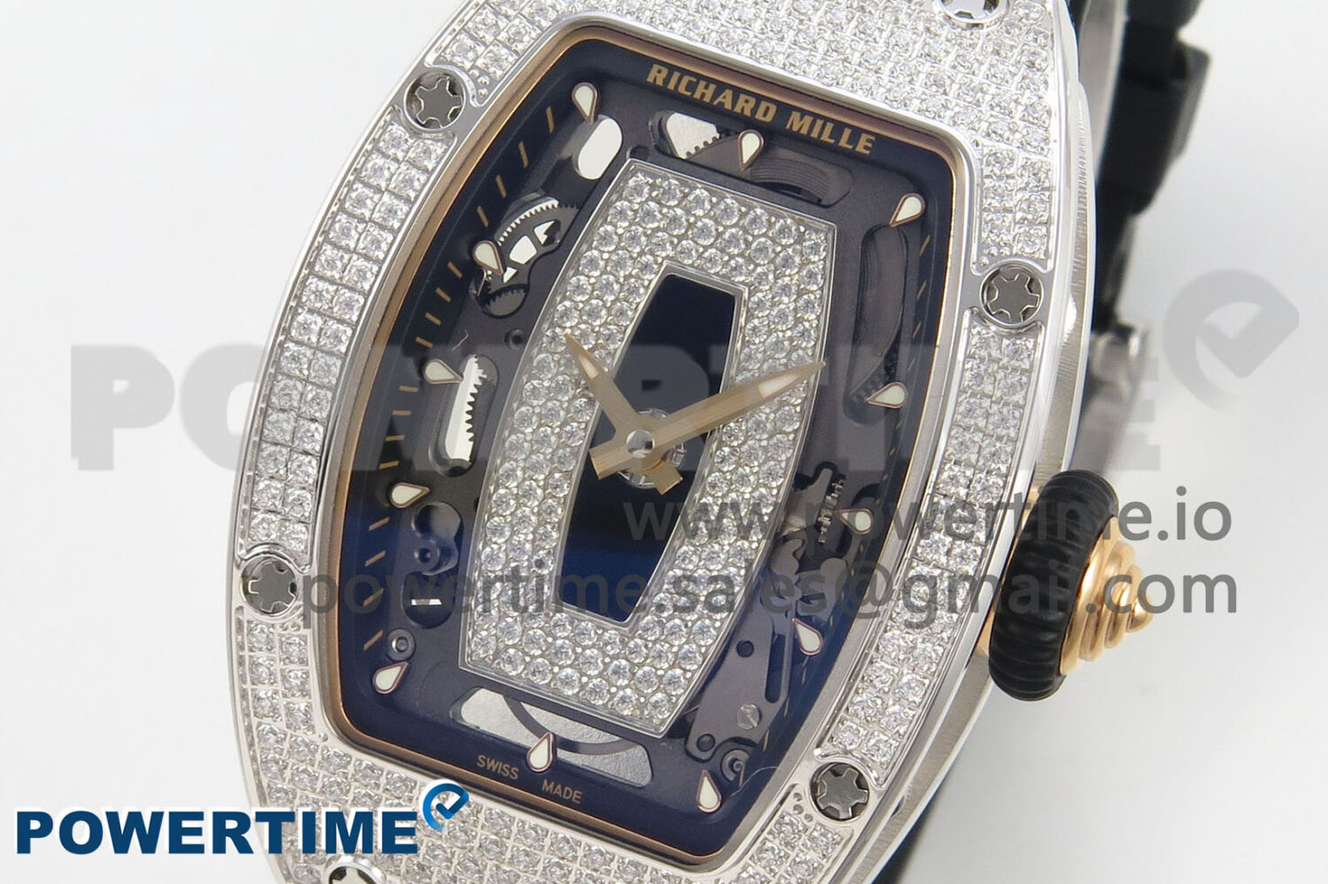 RM07 Ladies Full Diamonds SS ZF 1:1 Best Edition Black Dial on Black Rubber Strap CRMA2 Clone - Image 3