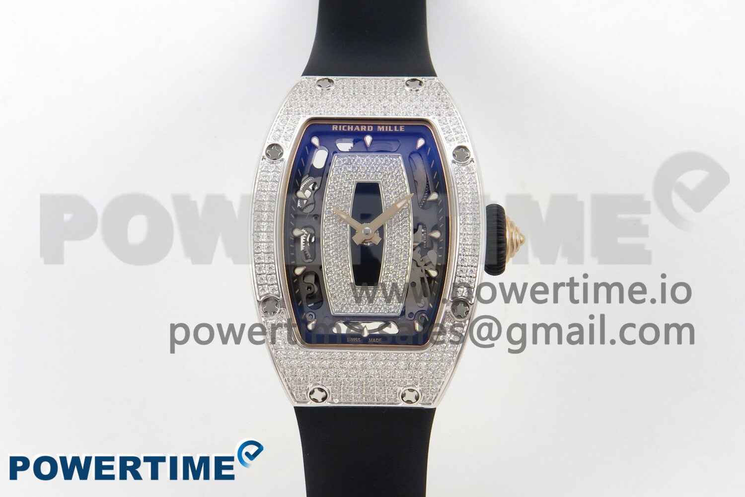 RM07 Ladies Full Diamonds SS ZF 1:1 Best Edition Black Dial on Black Rubber Strap CRMA2 Clone - Image 1