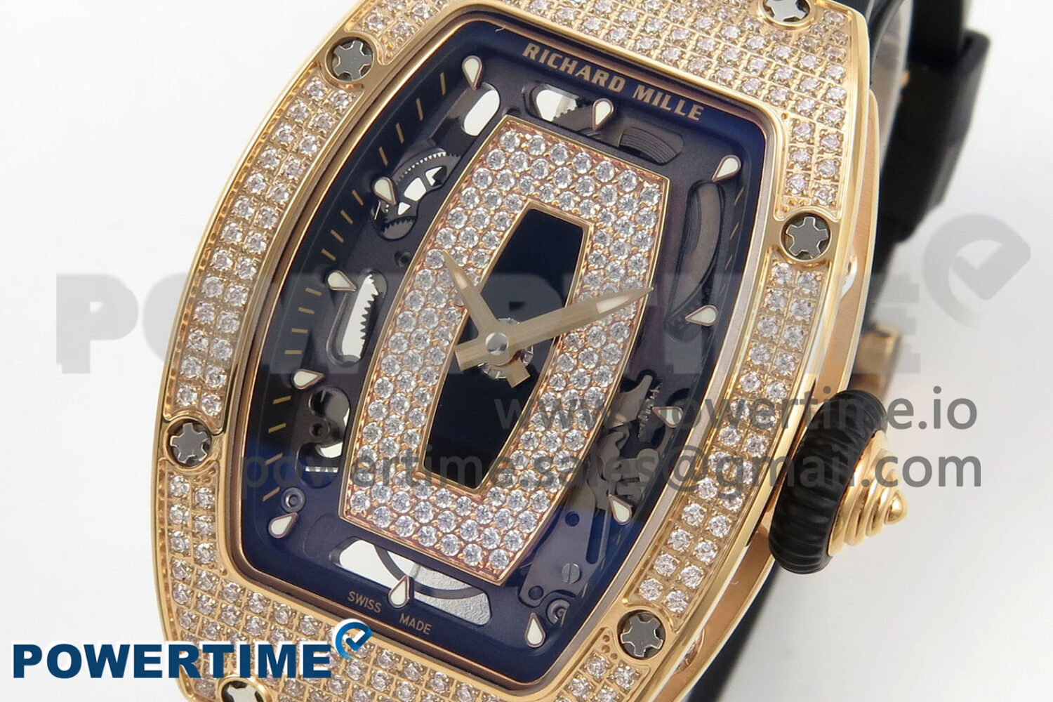 RM07 Ladies Full Diamonds RG ZF 1:1 Best Edition Black Dial on Black Rubber Strap CRMA2 Clone - Image 2