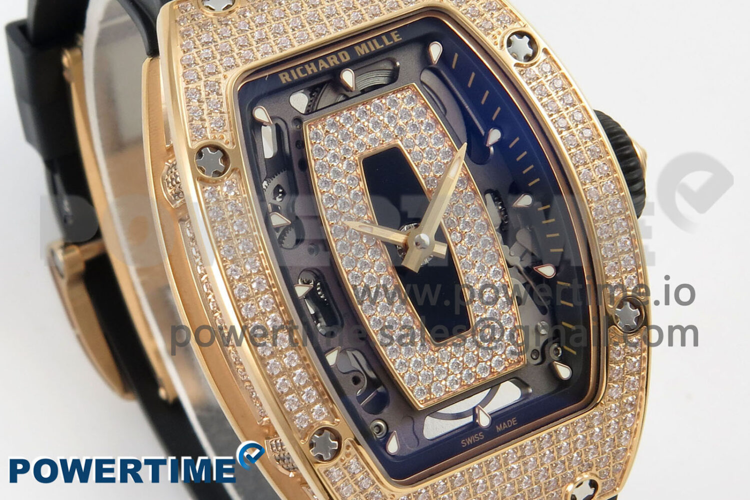 RM07 Ladies Full Diamonds RG ZF 1:1 Best Edition Black Dial on Black Rubber Strap CRMA2 Clone - Image 3