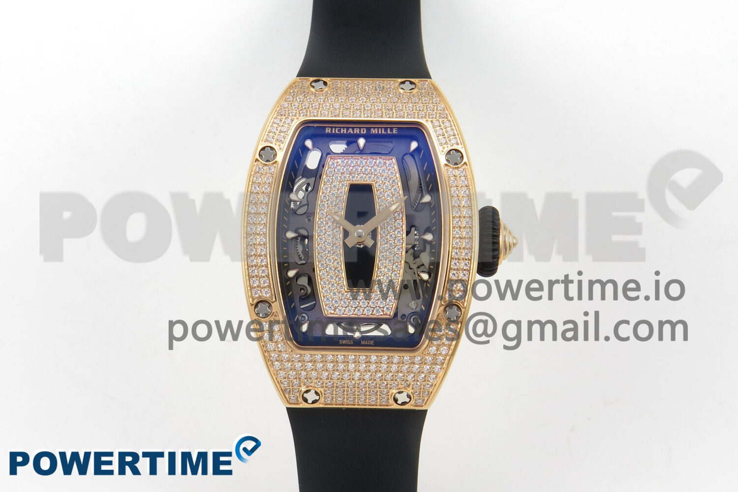 RM07 Ladies Full Diamonds RG ZF 1:1 Best Edition Black Dial on Black Rubber Strap CRMA2 Clone - Image 1