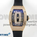 RM07 Ladies Full Diamonds RG ZF 1:1 Best Edition Black Dial on Black Rubber Strap CRMA2 Clone