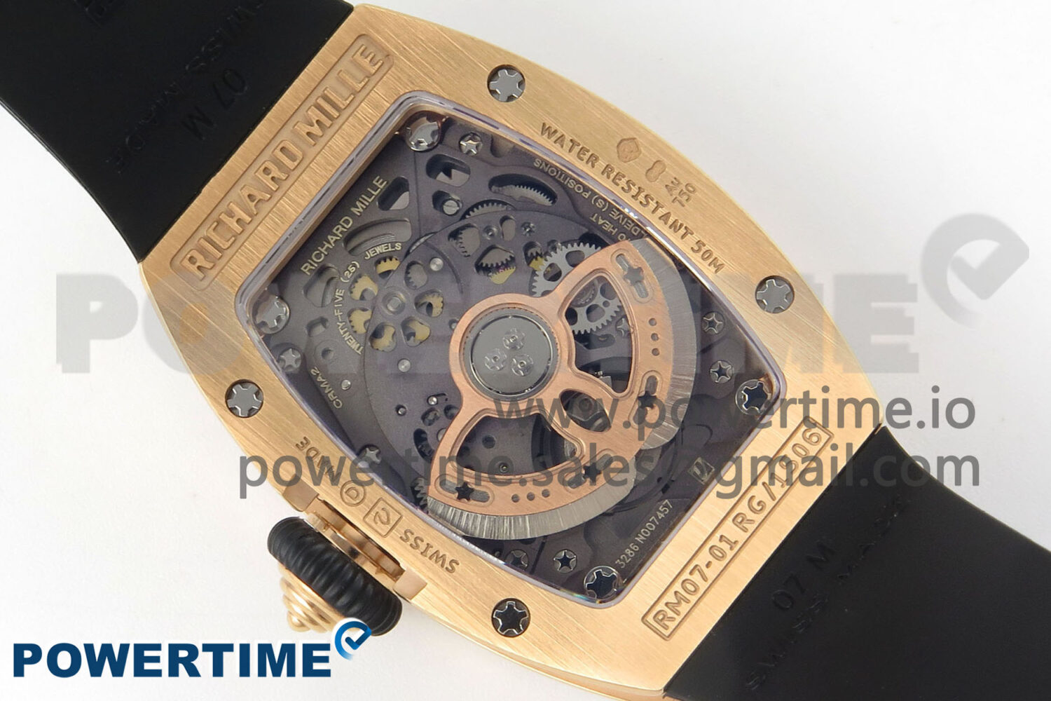 RM07 Ladies Full Diamonds RG ZF 1:1 Best Edition Red Dial on Black Rubber Strap CRMA2 Clone - Image 9