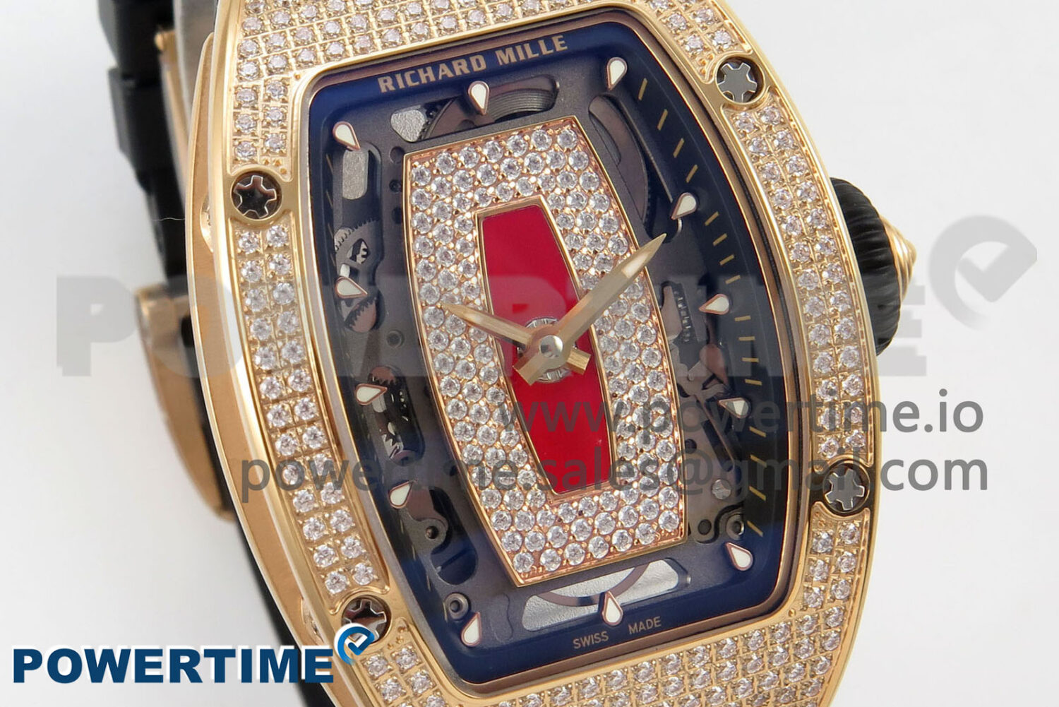 RM07 Ladies Full Diamonds RG ZF 1:1 Best Edition Red Dial on Black Rubber Strap CRMA2 Clone - Image 2