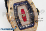 RM07 Ladies Full Diamonds RG ZF 1:1 Best Edition Red Dial on Black Rubber Strap CRMA2 Clone - Image 2