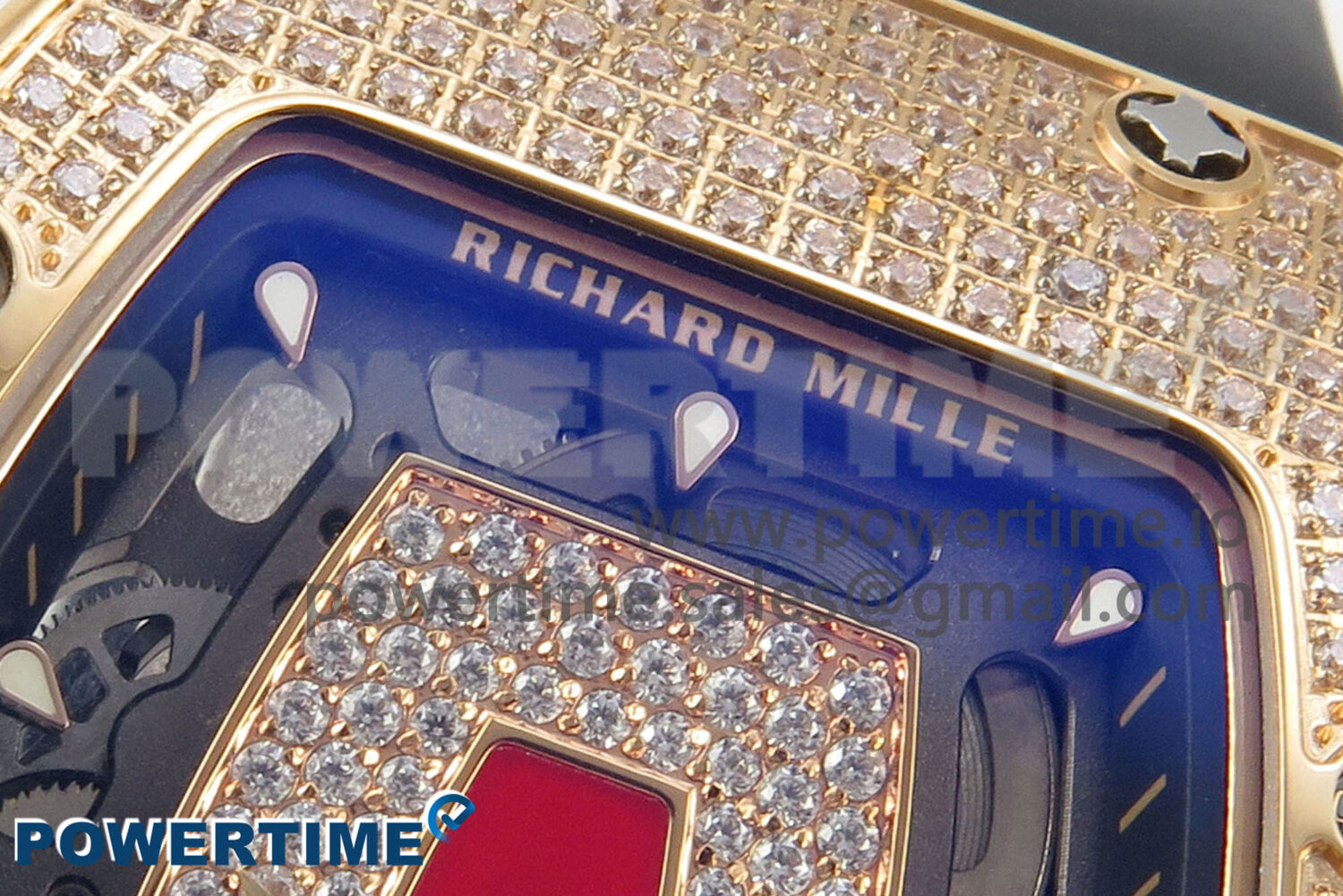 RM07 Ladies Full Diamonds RG ZF 1:1 Best Edition Red Dial on Black Rubber Strap CRMA2 Clone - Image 4