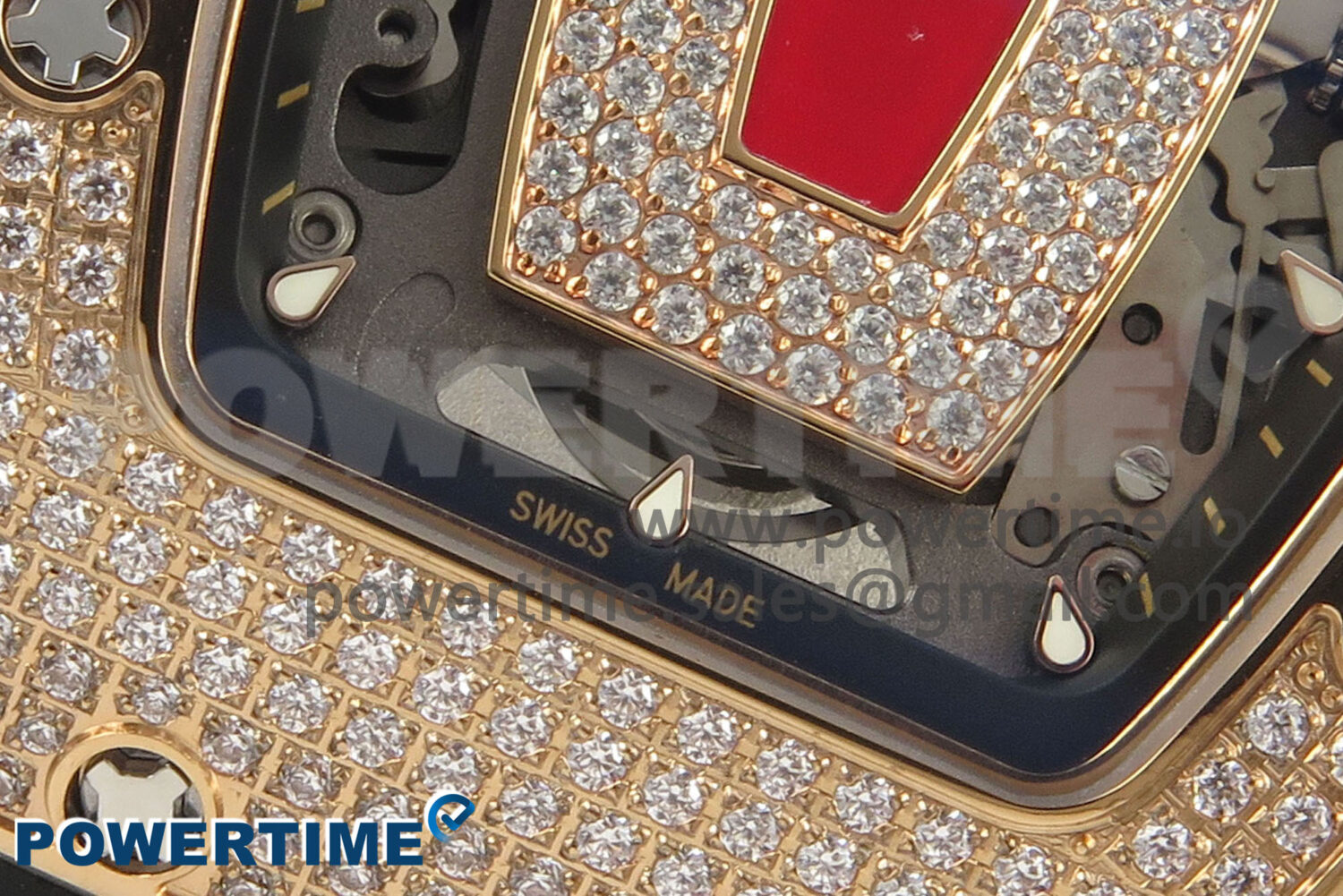 RM07 Ladies Full Diamonds RG ZF 1:1 Best Edition Red Dial on Black Rubber Strap CRMA2 Clone - Image 5