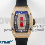 RM07 Ladies Full Diamonds RG ZF 1:1 Best Edition Red Dial on Black Rubber Strap CRMA2 Clone