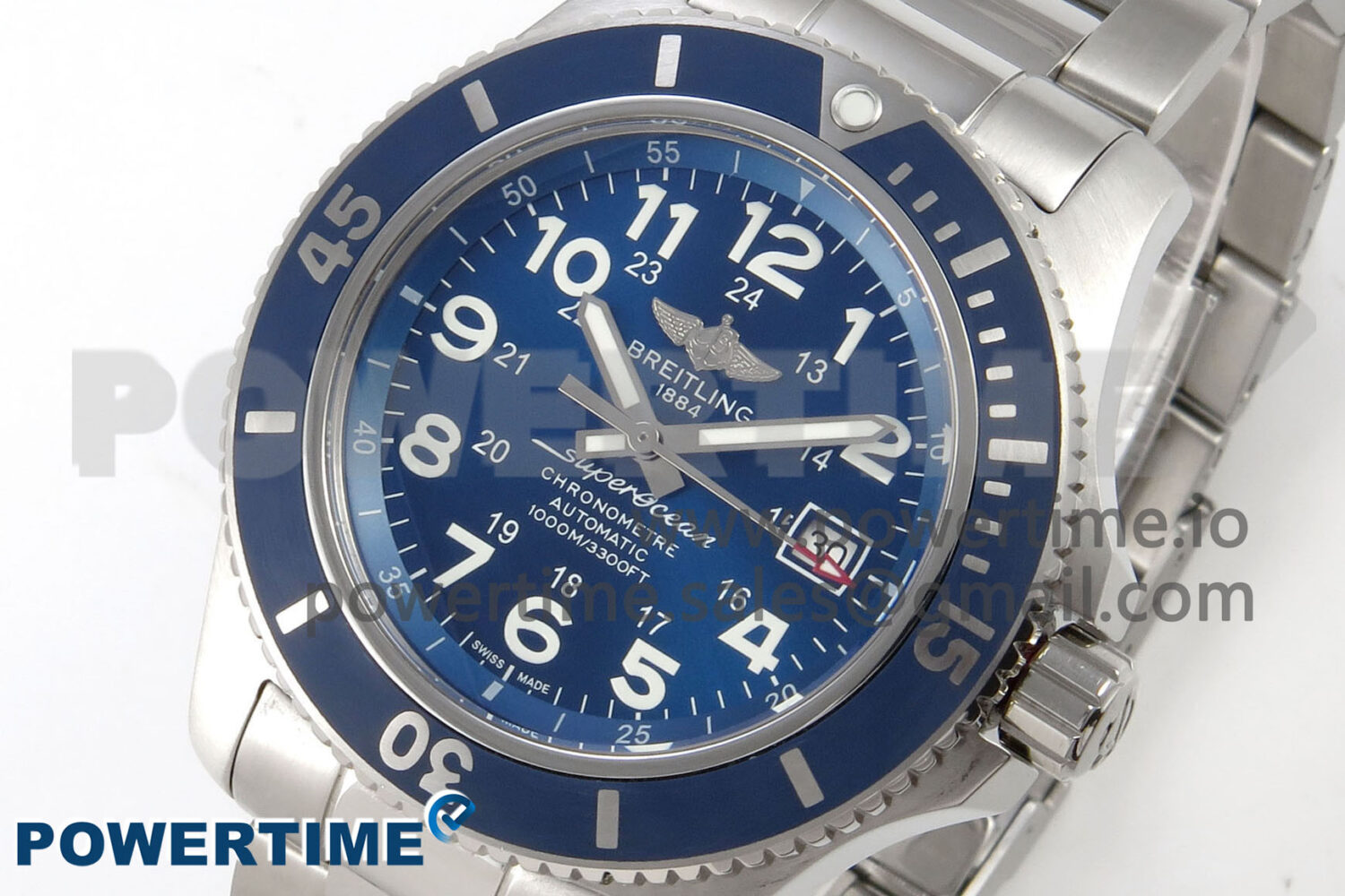 Superocean 44mm SS TF 1:1 Best Edition Blue Dial Blue Bezel on SS Bracelet A2824 V2 - Image 3