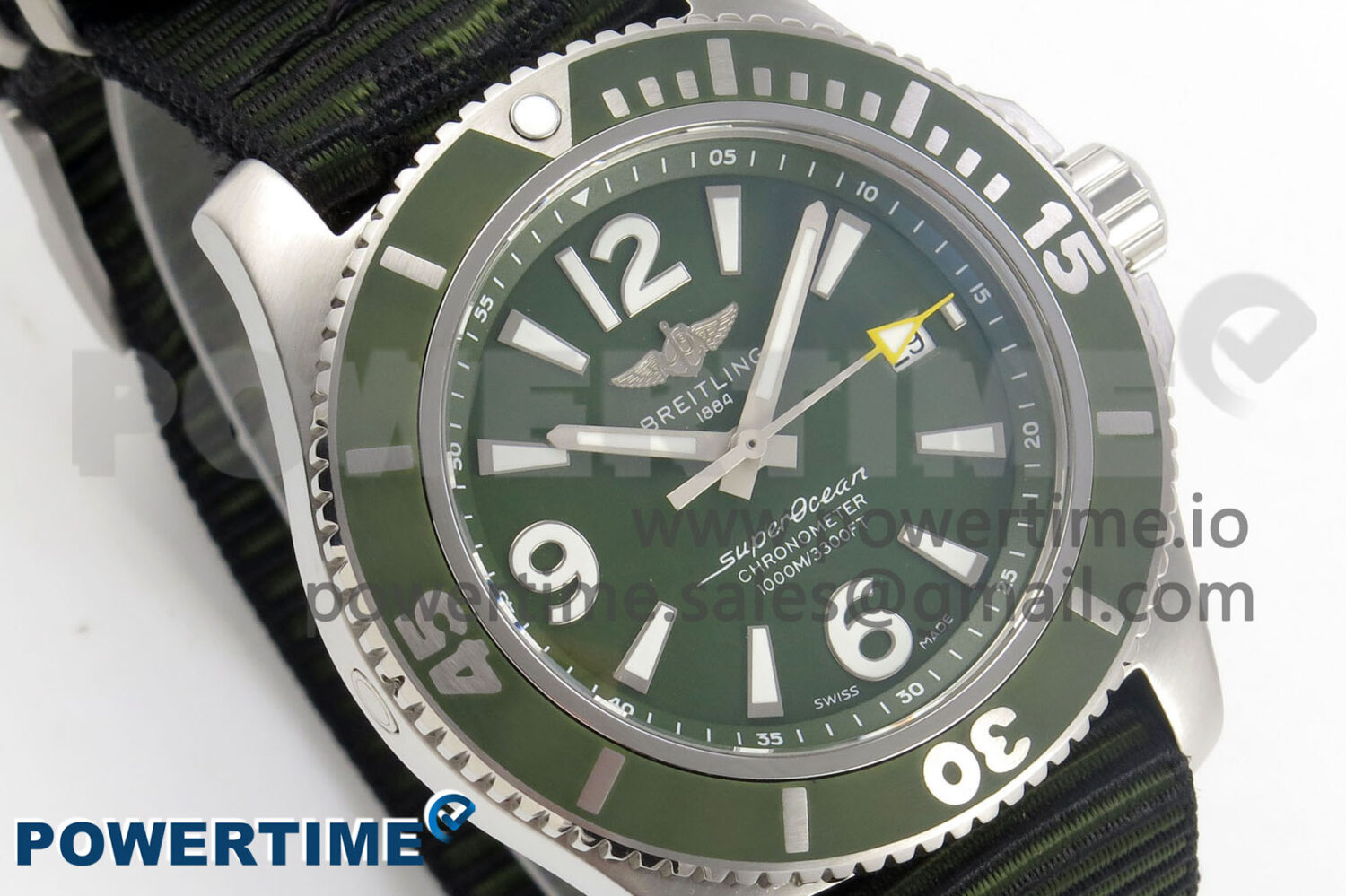 Superocean 44mm SS TF 1:1 Best Edition Green Dial Green Bezel on Green Nylon Strap A2824 V2 - Image 2