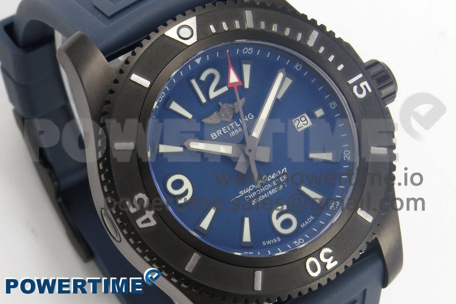 Superocean 46mm SS TF 1:1 Best Edition Blue Dial Black Bezel on Blue Rubber Strap A2824 V2 - Image 2