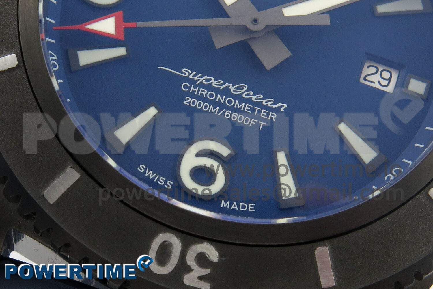 Superocean 46mm SS TF 1:1 Best Edition Blue Dial Black Bezel on Blue Rubber Strap A2824 V2 - Image 4