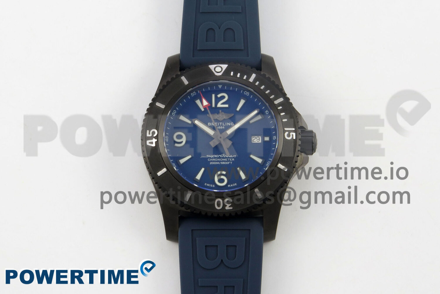 Superocean 46mm SS TF 1:1 Best Edition Blue Dial Black Bezel on Blue Rubber Strap A2824 V2 - Image 1