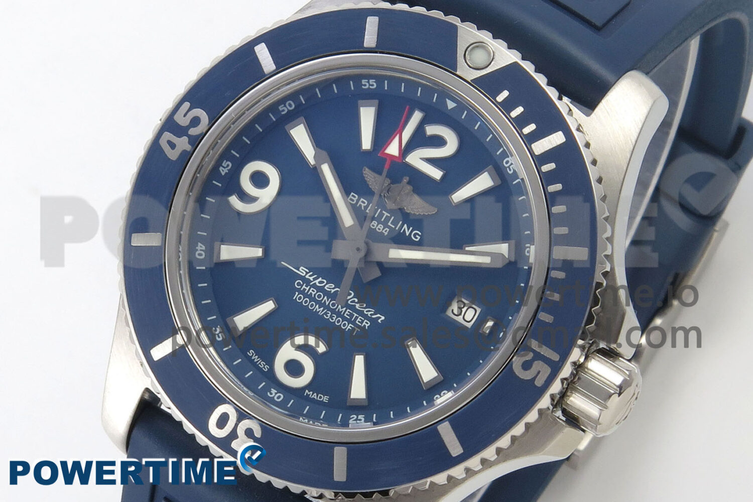 Superocean 46mm SS TF 1:1 Best Edition Blue Dial Blue Bezel on Blue Rubber Strap A2824 V2 - Image 3