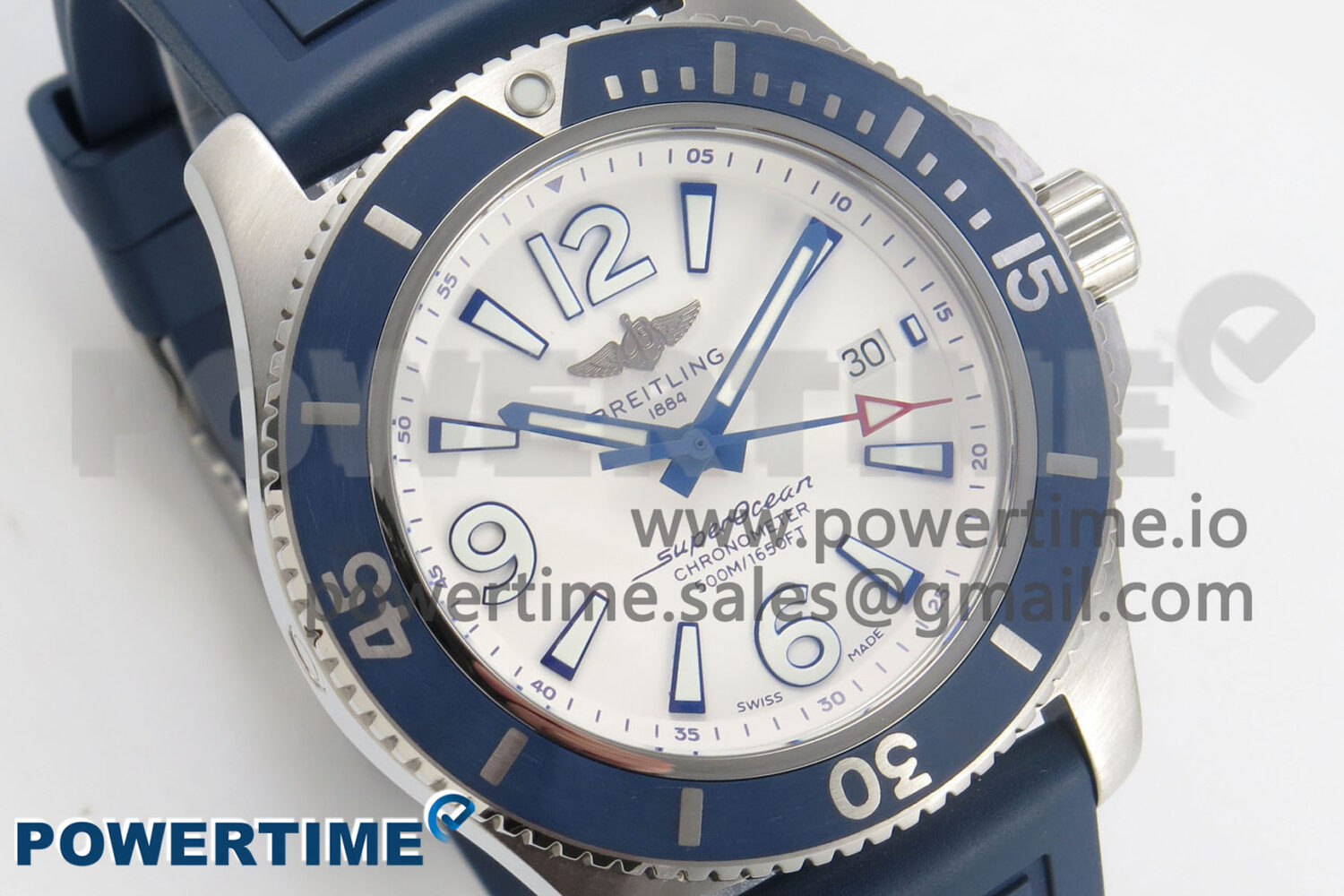 Superocean 46mm SS TF 1:1 Best Edition White Dial Blue Bezel on Blue Rubber Strap A2824 V2 - Image 2