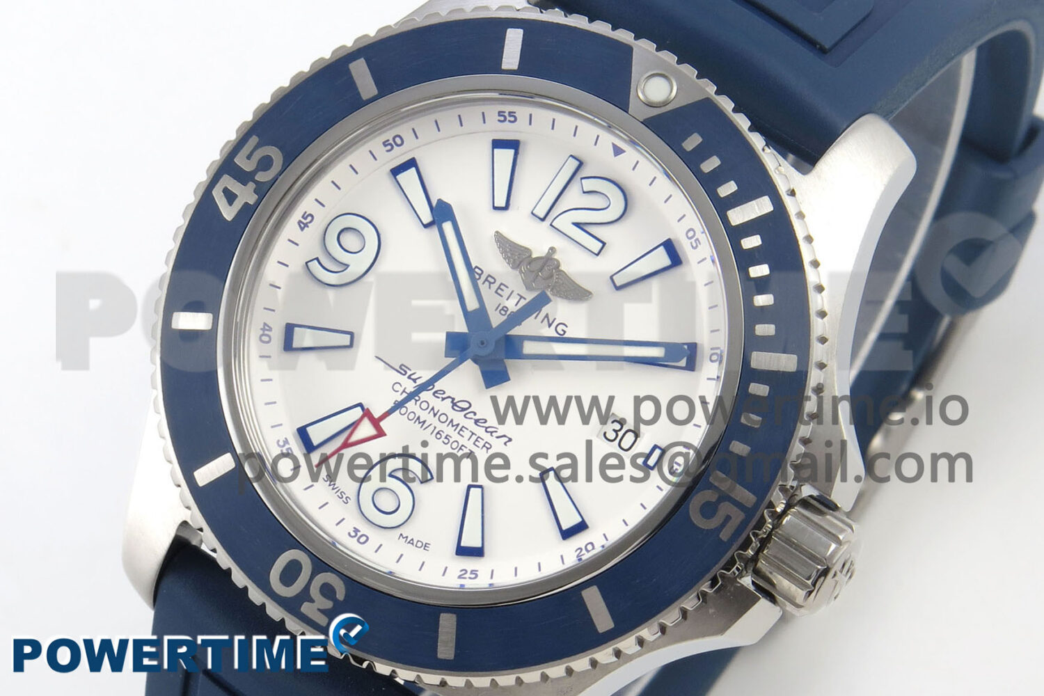 Superocean 46mm SS TF 1:1 Best Edition White Dial Blue Bezel on Blue Rubber Strap A2824 V2 - Image 3