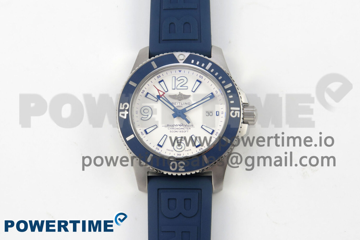 Superocean 46mm SS TF 1:1 Best Edition White Dial Blue Bezel on Blue Rubber Strap A2824 V2 - Image 1
