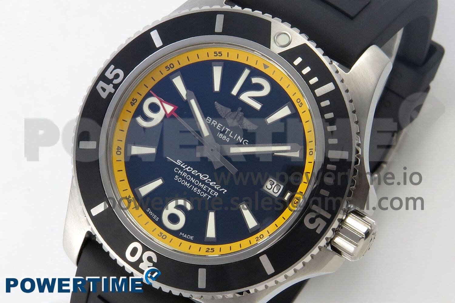 Superocean 46mm SS TF 1:1 Best Edition Black/Yellow Dial Black Bezel on Black Rubber Strap A2824 V2 - Image 3