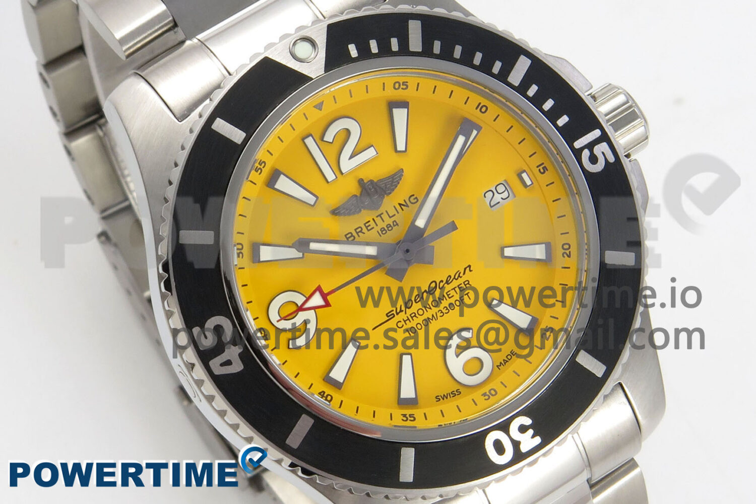 Superocean 44mm SS TF 1:1 Best Edition Yellow Dial Black Bezel on SS Bracelet A2824 V2 - Image 2