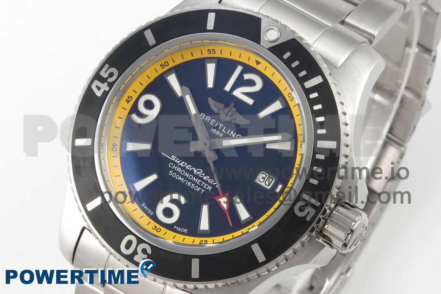 Superocean 44mm SS TF 1:1 Best Edition Blue/Yellow Dial Black Bezel on SS Bracelet A2824 V2 - Image 3