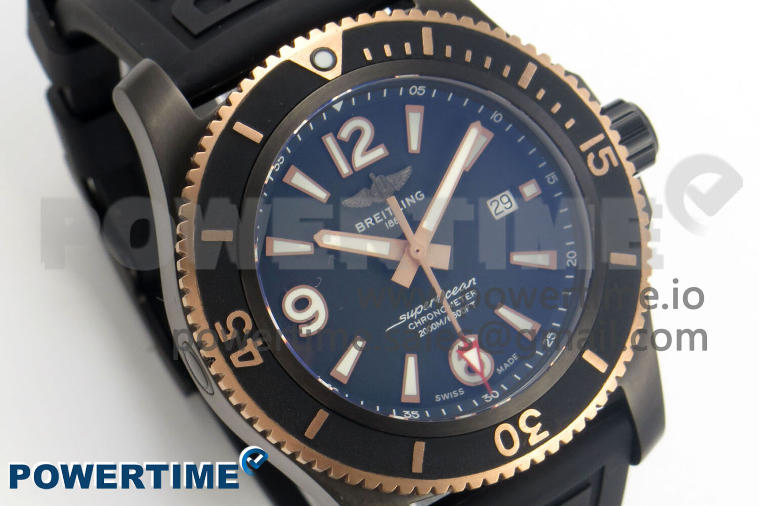 Superocean 46mm TF RG 1:1 Best Edition Black/RG Dial Black Bezel on Black Rubber Strap A2824 V2 - Image 2
