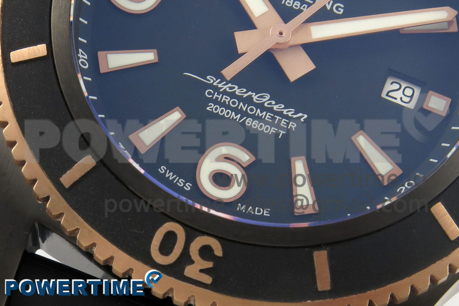 Superocean 46mm TF RG 1:1 Best Edition Black/RG Dial Black Bezel on Black Rubber Strap A2824 V2 - Image 5