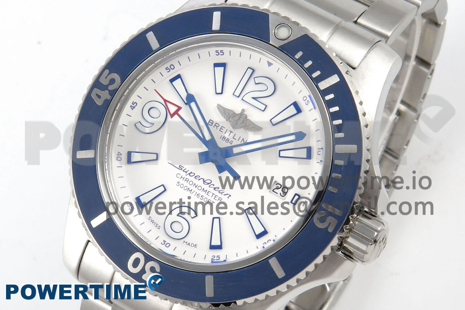 Superocean 44mm SS TF 1:1 Best Edition Blue/White Dial Blue Bezel on SS Bracelet A2824 V2 - Image 3