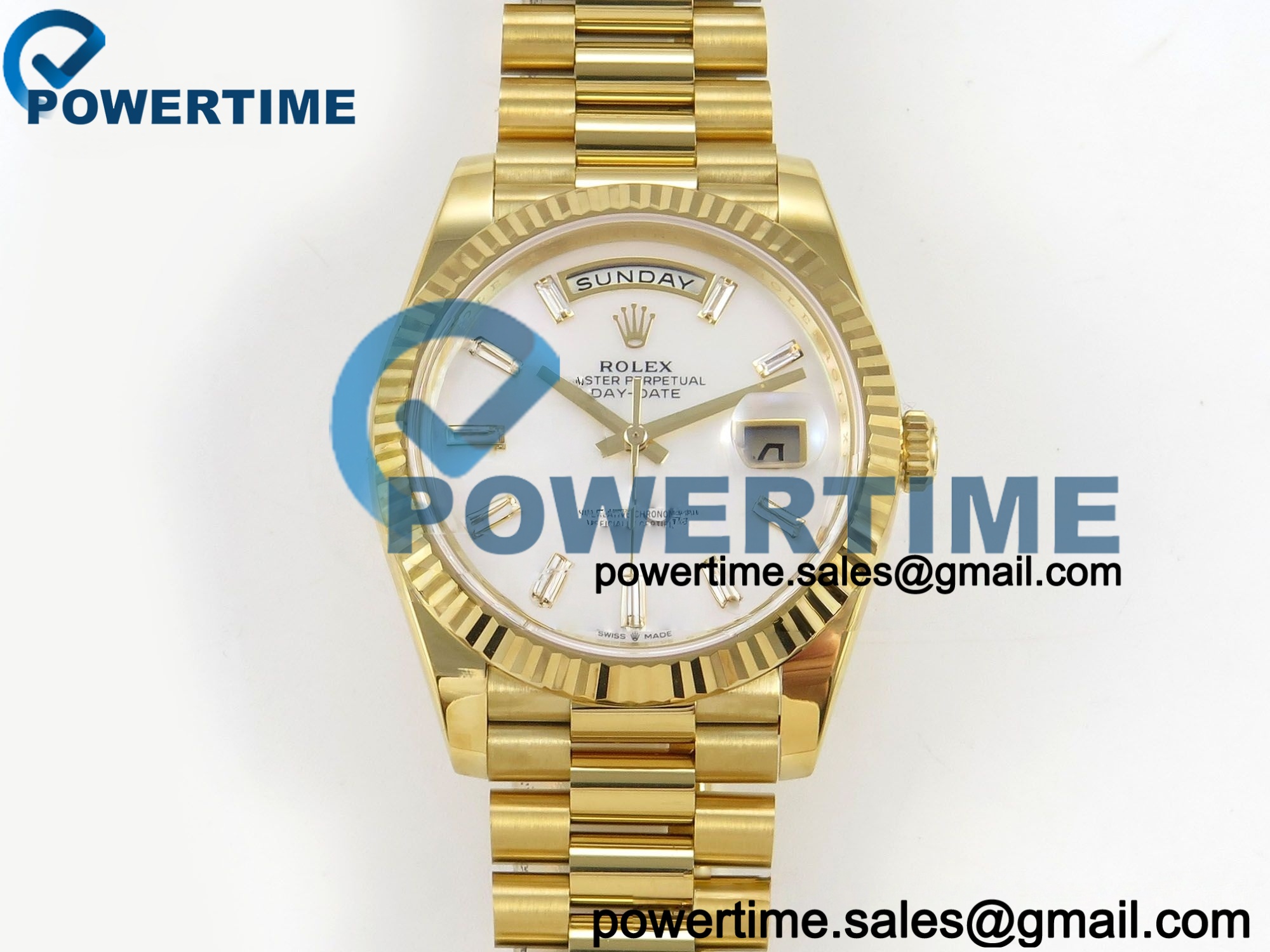 IMG 510145 1 202512 7043 副本 Day Date 40 YG RCF 1:1 Best Edition White MOP Crystal Dial on President Bracelet VR3255(210g) - Image 1